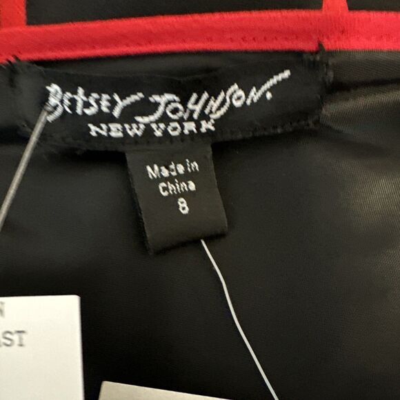 Vintage 90s y2k Betsey Johnson A-Line Dress Size 8 Black Red White Abstract Silk - Picture 7 of 8